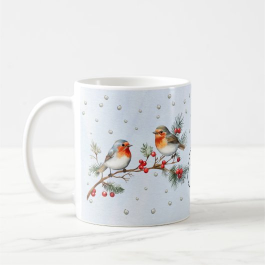 Branch with robin birds and berries Christmas Kaffeetasse (Links)