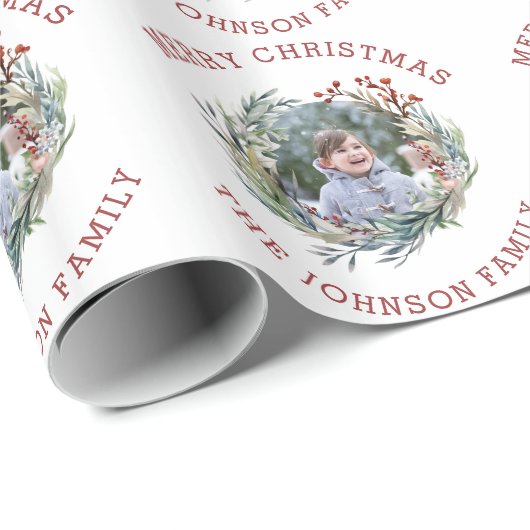 Branchen mit roten Beeren, Blätter Foto Weihnachte Geschenkpapier (Rolleneckpunkt)