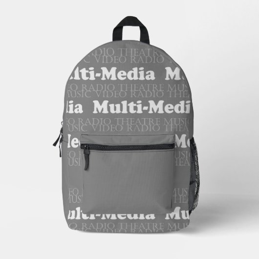 Branchen-Rucksack - Multimedia Grau Weiß Bedruckter Rucksack (Vorderseite)