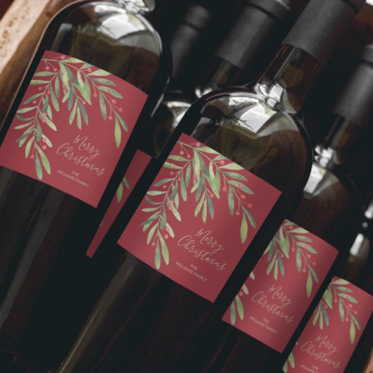 Branchen und Berries Weihnachten Weinetikett