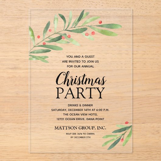 Branchen und Berries Weihnachtsfest Party Acryleinladungen (Vorderseite)