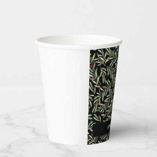 Branchen und Berries zu Weihnachten am Schwarzen F Pappbecher (Rechts)