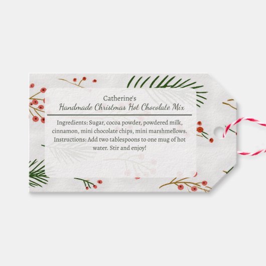 Branches and Berries Christmas Hot Chocolate Mix Geschenkanhänger (Vorderseite (Horizontal))