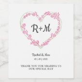 Branches and Wildflowers Heart in Pink and Green Weinetikett (Einzelnes Label)