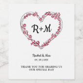 Branches and Wildflowers Heart in Red Weinetikett (Einzelnes Label)