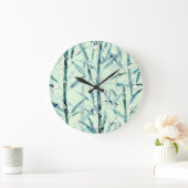 Branches bamboo, white, green, leaves, bamboo große wanduhr (Zuhause)