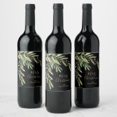 Branches Berries Weihnachtsfeiertag Schwarz Weinetikett (Flaschen)