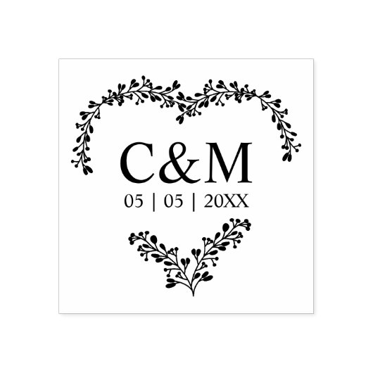 Branches Herz mit Initialen Gummistempel (Prägung)