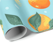 Branches of oranges with flowers on a blue backgro geschenkpapier (Rolleneckpunkt)