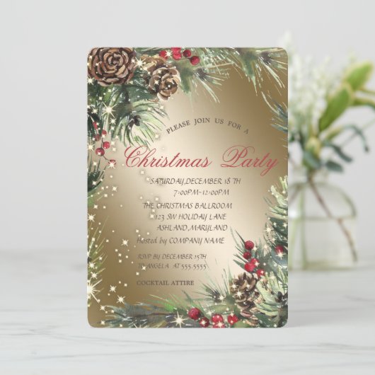 Branches Pine Tree Pinecones Party Einladung (Stehend Vorderseite)