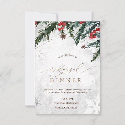 Branches Red Berries Snowflake Probe Dinner Einladung (Vorderseite)