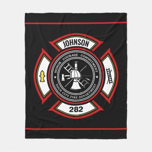 Brandabteilung ADD NAME Firefighter Abzeichen Resc Fleecedecke (Vorderseite)