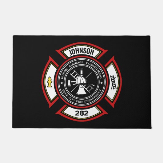 Brandabteilung ADD NAME Firefighter Abzeichen Resc Fußmatte (Vorderseite)