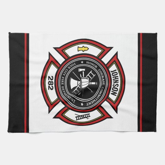 Brandabteilung ADD NAME Firefighter Abzeichen Resc Geschirrtuch (Horizontal)