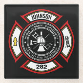 Brandabteilung ADD NAME Firefighter Abzeichen Resc Glasuntersetzer (Vorderseite)