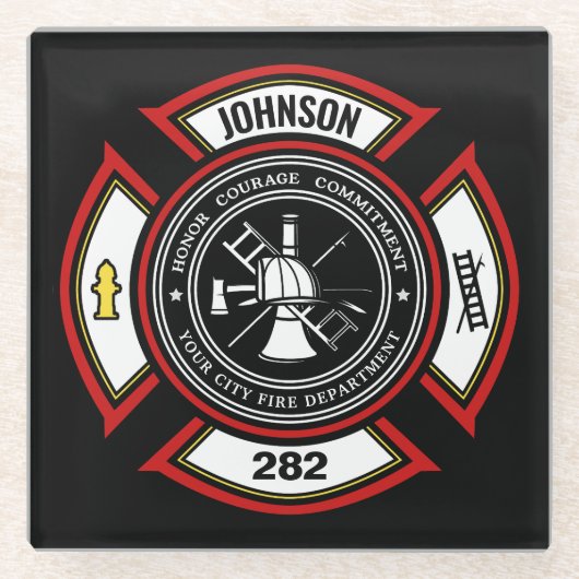Brandabteilung ADD NAME Firefighter Abzeichen Resc Glasuntersetzer (Vorderseite)