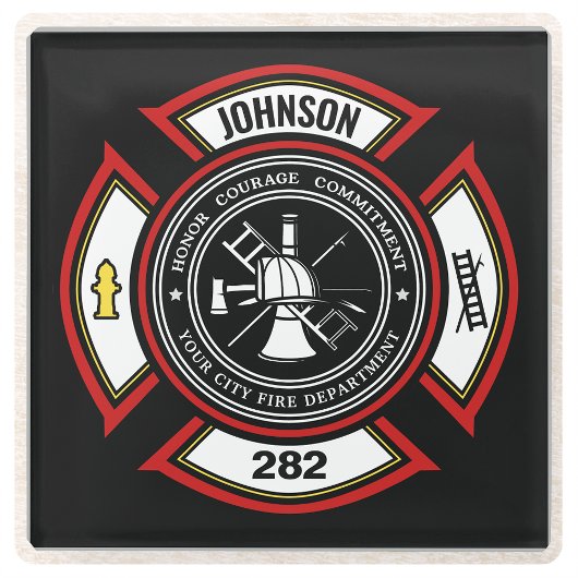 Brandabteilung ADD NAME Firefighter Abzeichen Resc Glasuntersetzer