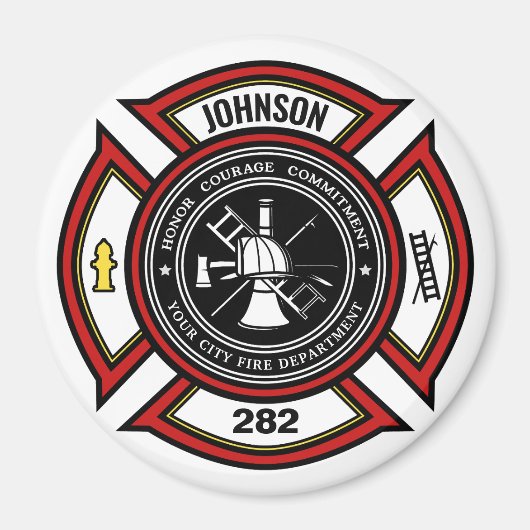 Brandabteilung ADD NAME Firefighter Abzeichen Resc Magnet (Vorne)