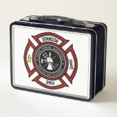 Brandabteilung ADD NAME Firefighter Abzeichen Resc Metall Brotdose (Rückseite)