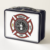Brandabteilung ADD NAME Firefighter Abzeichen Resc Metall Brotdose (Vorderseite)