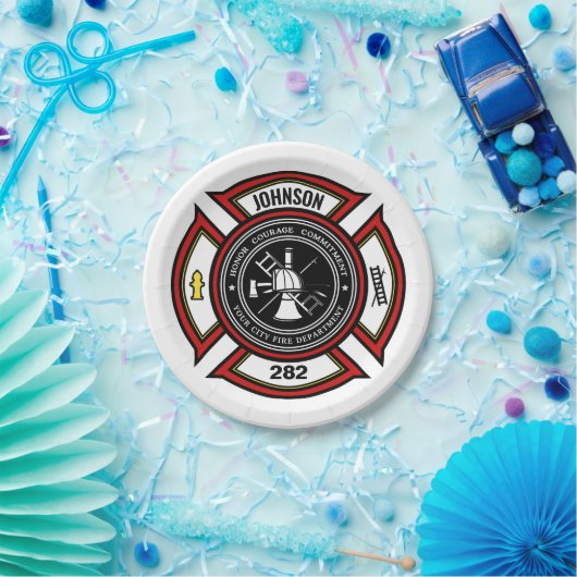 Brandabteilung ADD NAME Firefighter Abzeichen Resc Pappteller (Party)