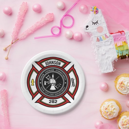 Brandabteilung ADD NAME Firefighter Abzeichen Resc Pappteller (Party)