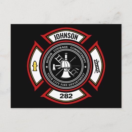 Brandabteilung ADD NAME Firefighter Abzeichen Resc Postkarte (Vorderseite)