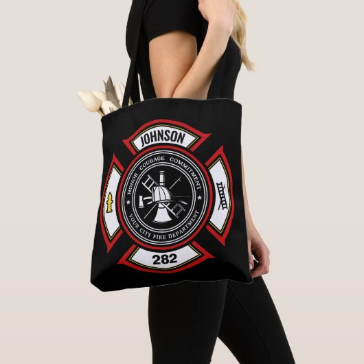Brandabteilung ADD NAME Firefighter Abzeichen Resc Tasche (Von Nahem)