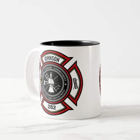 Brandabteilung ADD NAME Firefighter Abzeichen Resc Zweifarbige Tasse (Vorderseite Links)