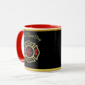 Brandabteilung Logo Gold und Abzeichen Tasse (Vorderseite Links)