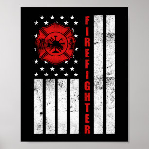 Brandbekämpfer Flag American Flag Thin Red Line Fl Poster