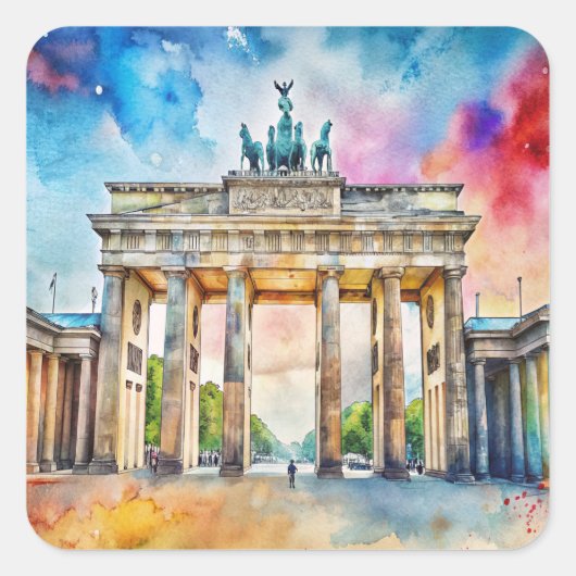 Brandenburger Tor Aquarellmalerei Quadratischer Aufkleber (Vorderseite)