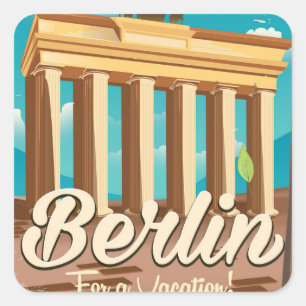 Brandenburger Tor ,Berlin Cartoon-Reiseplakat Quadratischer Aufkleber