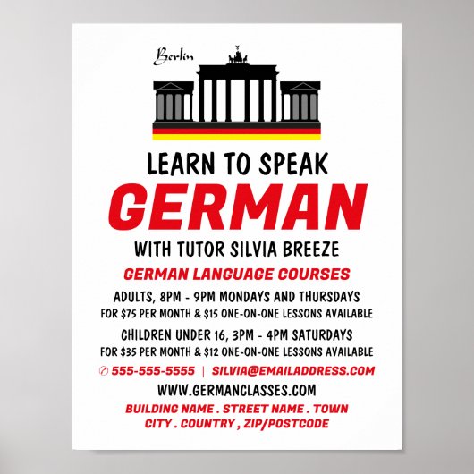 Brandenburger Tor, deutschsprachige Kursanzeige Poster (Vorne)