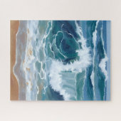 Brandende Meereswellen | Küstenblaue Aquarellmaler Puzzle (Horizontal)