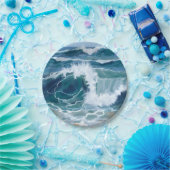 Brandende Meereswellen | Küstengrünes Wasserfarben Pappteller (Party)