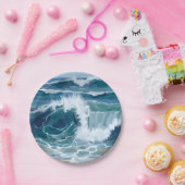 Brandende Meereswellen | Küstengrünes Wasserfarben Pappteller (Party)