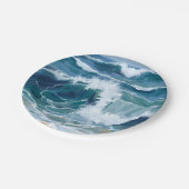 Brandende Meereswellen | Küstengrünes Wasserfarben Pappteller (Schrägansicht)