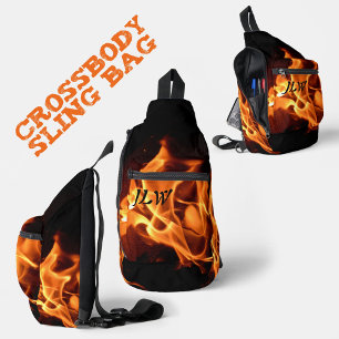 Brandfeuer, fotografische Flammen, schwarz Crossbody Bag