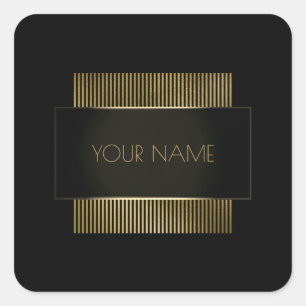 Branding Black Gold Minimal Name Geometry Luxury Quadratischer Aufkleber