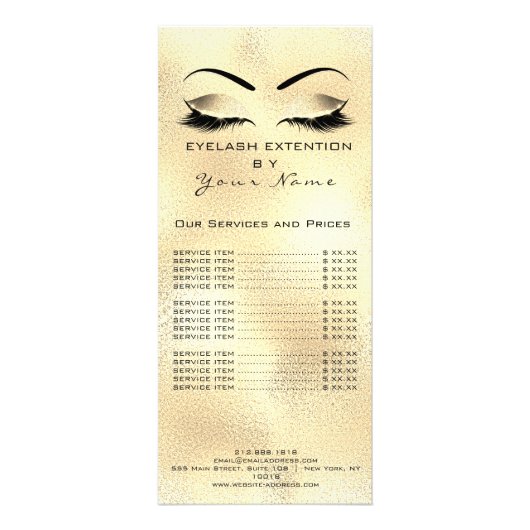 Branding-Preisliste Lashes Gold Makeup Werbekarte (Vorne)