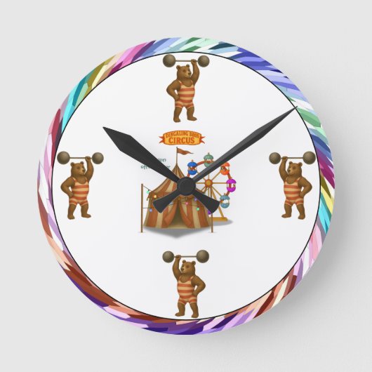 Brandon, Zirkus-Starkbär Runde Wanduhr (Vorderseite)
