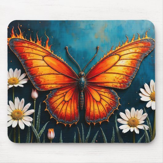 Brandschmetterling surreal Kunstwerk Kamille Natur Mousepad (Vorne)