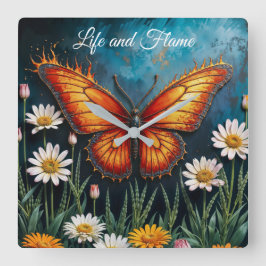 Brandschmetterling surreal Kunstwerk Kamille Natur Quadratische Wanduhr