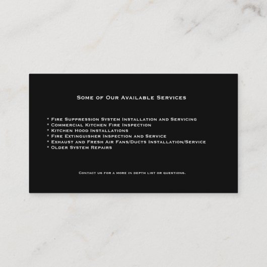 Brandschutz Visitenkarte (Rückseite)