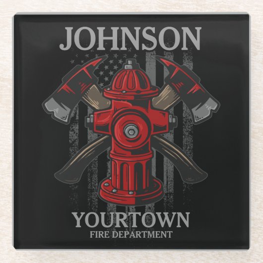 Brandschutzbehörde Hydrant USA Flag Glasuntersetzer (Vorderseite)