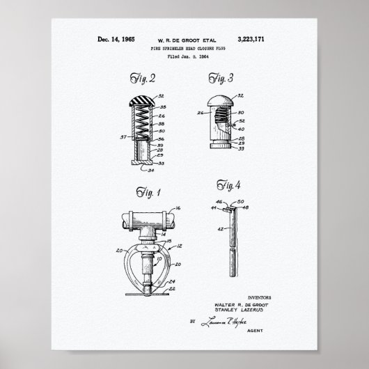 Brandsprinkler-Leiter 1965 Patentart - Weißbuch Poster (Vorne)