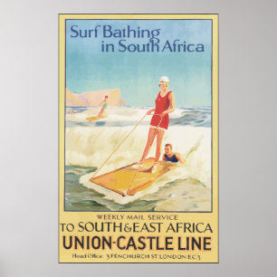 Brandung, die in Südafrika, Vintag badet Poster