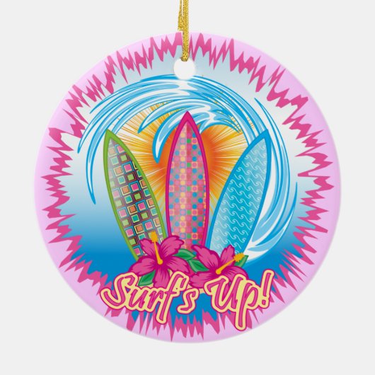 Brandung hoch - Surfer-Mädchen Keramik Ornament (Hinten)