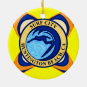 Brandungs-Stadt, Huntington Beach, CA Keramikornament (Hinten)